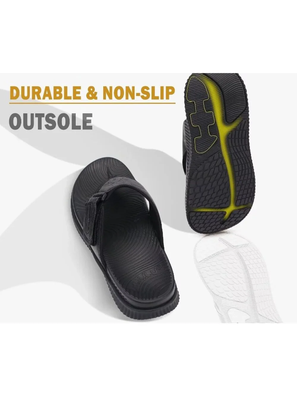 Men's Black Orthotic Cushion Flip Flops Athletic Recovery Soft Foam Sandal Shoes